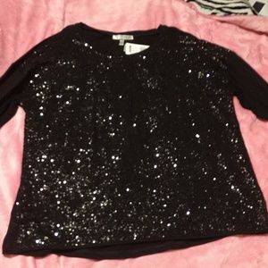 Black sequinned long sleeve blouse
